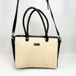 KATE SPADE Raffia Smooth Leather Bow Handbag